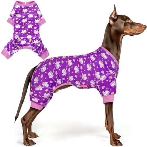 KYEESE Velvet Dog Pajamas for Large Dogs Soft Onesie Shirt, Unicorn Purple
