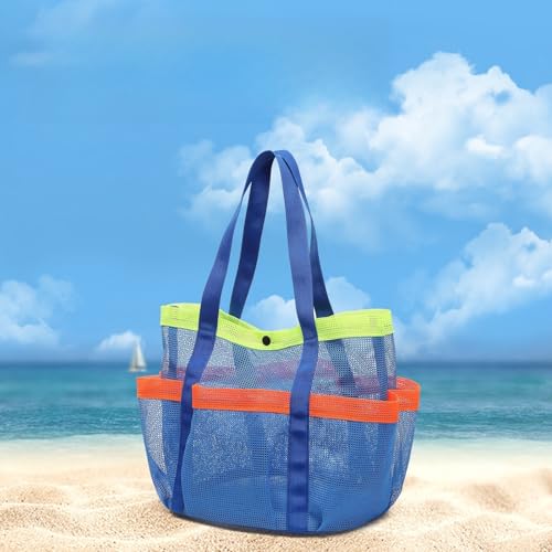 1PC Multi - Pocket Mesh Beach Bag - Great for Beach, Swim, Shopping, Camping