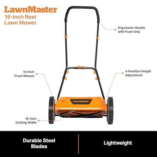 Image of LawnMaster LMRM1602 Push Reel Lawn Mower 16-Inch 5-Blade