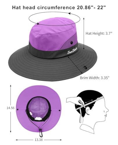 Kids Summer Sun Hat with Ponytail Hole Girls UV Protection Wide Brim Beach Cap with Sunglasses and Hat Clip Age 5-12 7