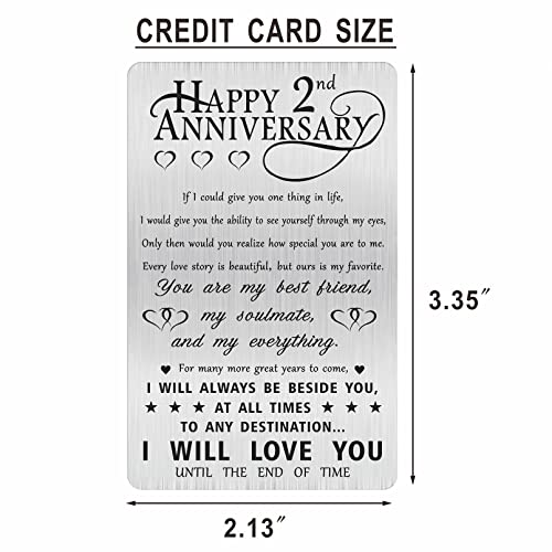 Alotozo 2 Year Yr Anniversary Personalized Gifts for Him Husband Her Men, Happy 2nd Wedding Anniversary Engraved Wallet Card Gift for Wife Women Boyfriend2