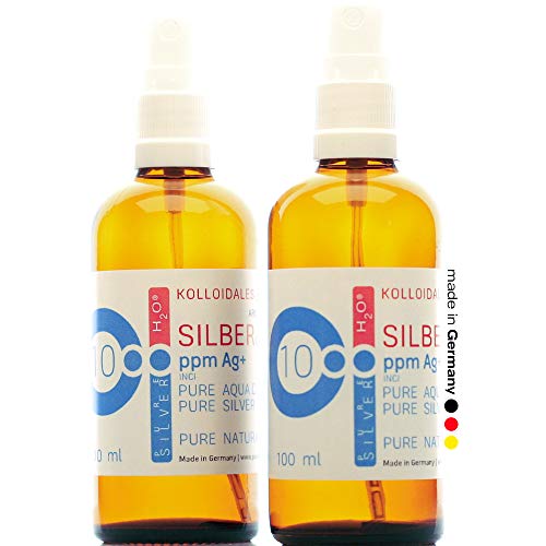 200ml Plata coloidal PureSilverH2O / 2 x Pulverizador / Spray 100ml/10ppm - Plata coloidal - 99,99% de plata pura - la mejor calidad - Made in Germany