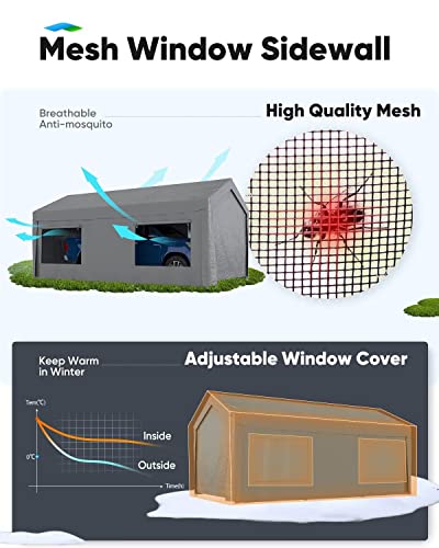 Quictent 10'X20' Heavy Duty Carport With Roll-Up Ventilated Windows Car Canopy Portable Garage Boat Shelter -Silver Gray #TOP2