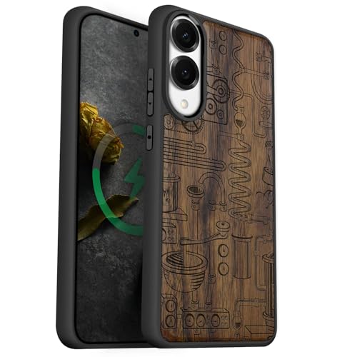 Coque magnétique Samsung S25 Edge compatible Magsafe et étui en bois