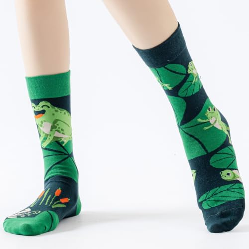 Image of 2 Pairs Cartoon Animal Crew Socks Fun Cotton Mid Calf Socks for Women