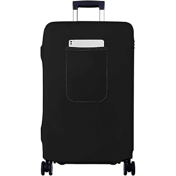 Morbuy Elastic Suitcase Protective Cover Large Suitcase Cover Black with Zip Suitcase Luggage Cover with Large Pocket Washable Scratch-Resistant 25 to 28 Inches