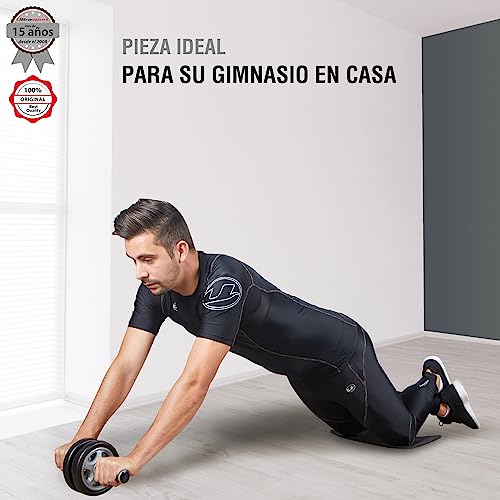 Ultrasport Rodillo Ab, Entrenadora Ab Con Esterilla Rodillas, Abdominales Hombres Y Mujeres, Rueda Abdominales Multifuncion, Para Mayores, Aparato Musculacion Plegable En Poco Espacio, Negro/Gris