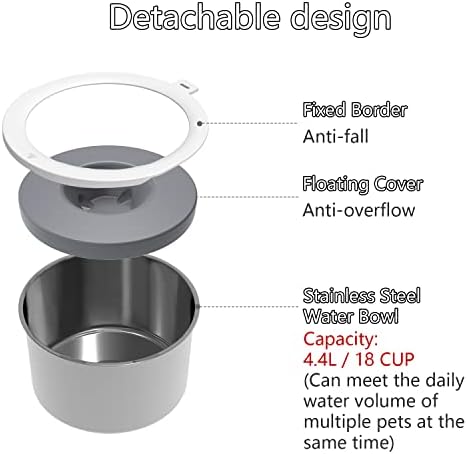 LIDLOK Dog Water Bowl Elevated Dog Bowls 4.4L Slow Water Feeder Dog Bowl No-Spill Water Bowl for Dogs,1.1 Gallon Stainless Steel, Adjustable Raised Stand, Floating Disk