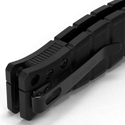 Kershaw Xcom Military-Style Pocketknife; 3.6-Inch Black-Oxide Coated Blade And 8Cr13Mov Steel, Spearpoint Blade, Sharpened One Side, And Glass Filled Nylon Handle, Manual Open, Reversible Pocketclip #TOP7