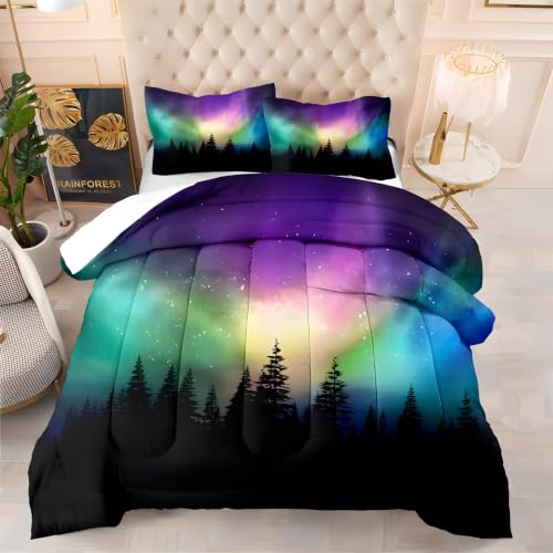 Genérico Edredón Relleno Nórdico Cama 150/180, Aurora Verde, Edredón de Fibra 200gr/m², 260x240cm 4 Estaciones Plantas Tropicales y Pinos de Suave y Ligero con 2 Fundas 50x75 sm1944