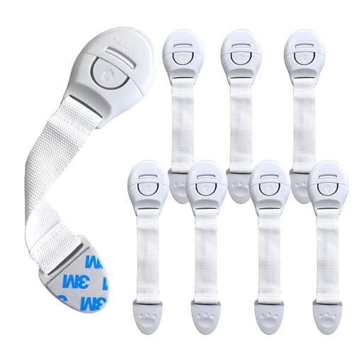 Image of KidDough Furniture Safety Locks for Kids, Child Safety Locks for Drawers, Cabinets, Fridge, Cupboard Lock, Baby Proofing Product, Strong and Adhesive Safety Locks (White, 8 White Locks)