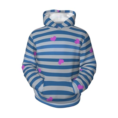 Blue White Striped Heart Boy, Girls Sports Shirt Youth Pullover Fashion Hooded Sweatshirt4