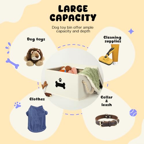 Dog Toy Basket with Lid, Dog Basket for Toys, Dog Toy Box with Cotton Rope Handles, Collapsible Storage Bins for Dog Toys, Dog Storage Organizer, Beige - Image 3