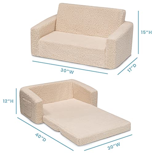 Delta Children Cozee Flip-Out Sherpa 2-In-1 Convertible Sofa To Lounger For Kids, Cream #TOP2