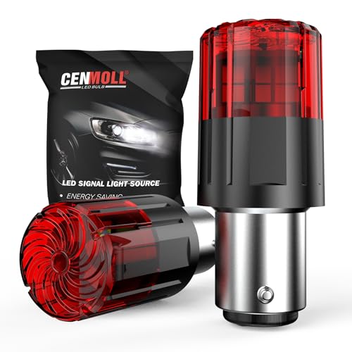 CENMOLL Bombilla LED P21/5W roja, 3200 LM superbrillante, 12V-24V, 1157 BAY15D, 380, bombilla de repuesto para coche P21/5W para luces de marcha atrás, freno, intermitente, estacionamiento y DRL,1 par