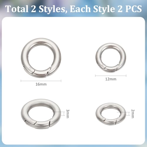 UNICRAFTALE 2 Sizes 4 Pcs Spring Gate Ring Stainless Steel O Ring 12mm/16mm Spring Clasp Connector Round Keyring Buckle Metal Trigger Carabiner Clip Snap for Keychain Bag Purse Handbag Strap - Image 3