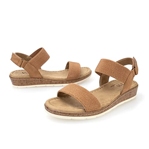 Image of VJH confort Women's Flat Sandals Open Toe Elastic Ankle Strap Slip on Comfy Low Wedge Sandals