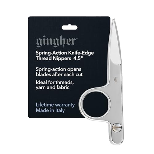 Gingher 4.5 Spring-Action Knife-Edge Thread Nippers Stainless Steel Shears Sharp Knife Edge Fabric Scissors with Protective Leather Sheath Chrome Plated Nickel Finish