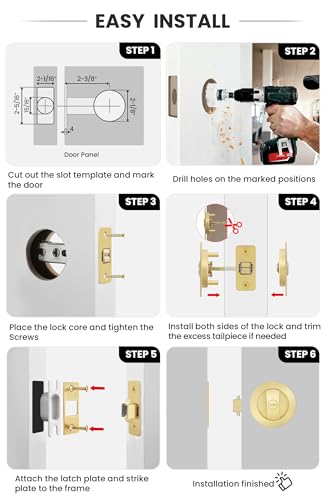 goldenwarm Brushed Nickel Round Pocket Door Lock, Pocket Door Hardware for 2-1/8'' Round Bore Hole, Pocket Door Handles Fit 1-1/4'' to 2'' Thickness Sliding Door 2-3/8'' Latch 1 Pack