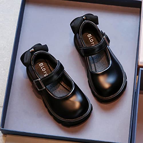 Fashion All Seasons Children Casual Shoes Girls Thick Sole Non Slip Solid Color Buckle Back Bowknot Girls Boots 11 (Black, 4-4.5 Years Toddler)4