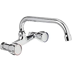 Griferia Fregadero Pared DP Grifería BC150 Batería de Pared para Fregadero Sauco (15 cm), Plateado