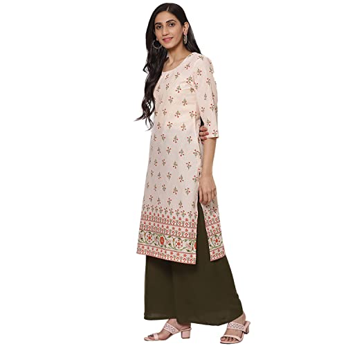Image of Rangriti Olive Green Cotton Straight Kurta for Women
