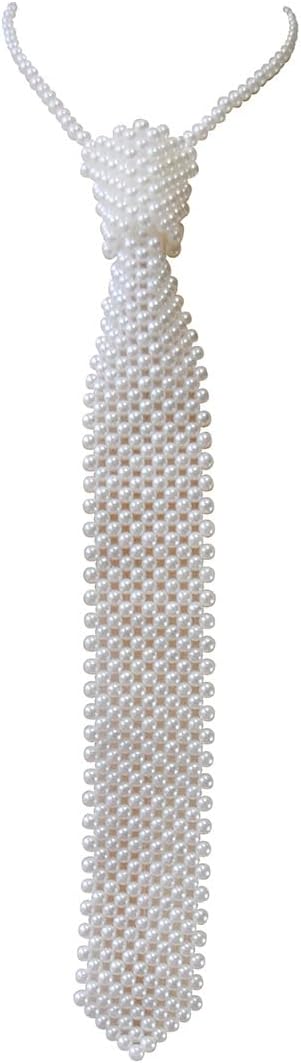 1 Piece White Artificial Pearls Neck Tie Handmade Weaving Ladies Shirt Necklace Neck Ties Womens Tie Beaded Tie Necklace for Women