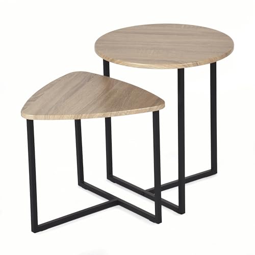 Meuble Cosy Lot de 2 Table Basse pour Salon Bouts de canapé Tables Gigognes en Bois d'ingénierie et Métal, Style Industriel, Chêne