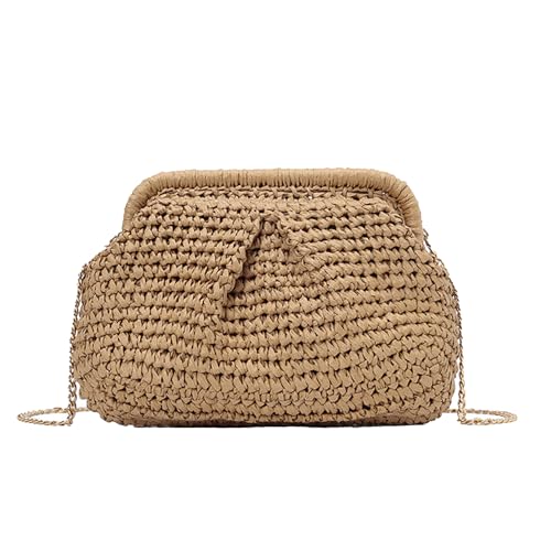 ZXTGBQ Stroh Clutch Damen, Korbtasche, Strohtaschen Damen Sommer, Geflochtene Tasche, Abnehmbarer Schultergurt, Clutch, für Strand Urlaub, Brown