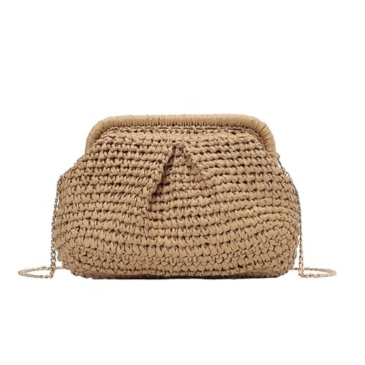 ZXTGBQ Pochette di Paglia per Donna, Borsa Donna, Borsa Paglia, borsa paglia mare, Tracolla Rimovibile, marrone, per Vacanze al Mare Viaggi