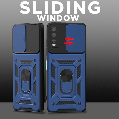 Image of Outlouders Back Cover for Vivo Y12s / Y20 / Y20i / Y20G | D10 Tough Armor 360 Protection Case with Sliding Camera Shield & Ring Holder Stand Bumper Case (Blue)