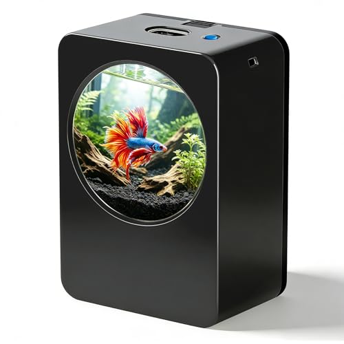 Betta Fish Tank 0.3 Gallon mini Desktop Fish Tank Aquarium Starter Kits Small Fish Tank for Office Home Bedroom School Store Outdoor Garden Lawn