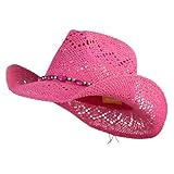 e4Hats.com UPF 50+ Ladies Straw Cowboy Hat - Hot Pink OSFM