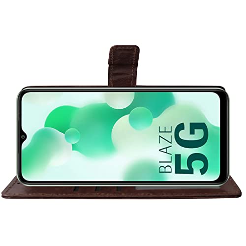 Image of Amazon Brand - Solimo Flip Leather Mobile Cover (Soft, Flexible & Kickstand Back case) Compatible for Lava Blaze 5G (Coffee)