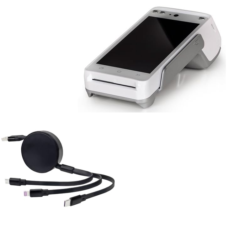 BoxWave Cable compatible con Pax A930 - AllCharge PD miniSync (100 W), cable USB portátil retráctil de carga de alta velocidad - Negro azabache