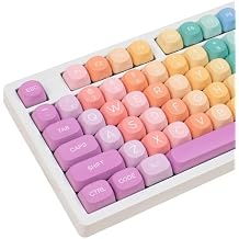 Rainbow MOA Profile Keycaps, 126 Keys Cute Candy PBT Keycaps Set, 65 Percent Colorful Custom Dye-Sublimation Keycap for Cherry Gateron MX Swithes Mechanical Keyboards