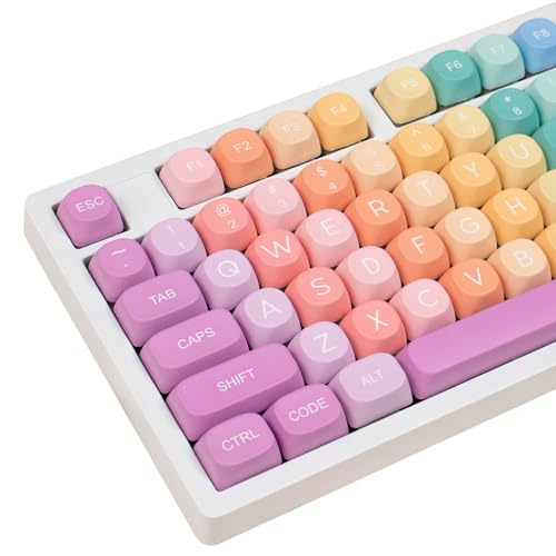 PBT キーキャップ、レインボーキャンディキーキャップ 126キー かわいい MOA プロファイルキーキャップセット、カラフルなカスタム昇華型キーキャップ Cherry Gateron MX Swithesメカニカルキーボード用の商品画像（Amazon）