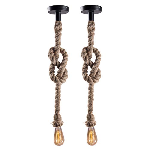 Image of Homesake B018 Edison Vintage Rope Hanging Ceiling Light (Beige) -Set of 2(Corded Electric)