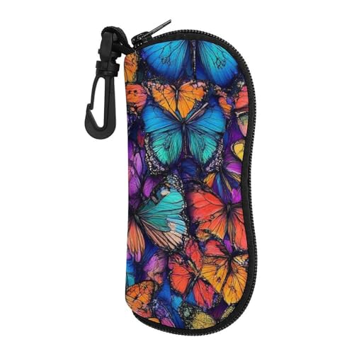 4TH N Travel Sunglasses Organizer Case with Soft Lining Colorful Butterflies Butterfly Art for Women and Men Hiking, Cycling, Running, Walking, Going Out