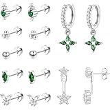 ORAZIO[オラジオ] 7ペア ピアス セット レディース 人気 金属アレルギー対応 14Kゴールドメッキ サージカルステンレス スタッド フープ 可愛い 蝶 花 ジルコニア 重ね着け 軟骨 ピアス つけっぱなし 女性 アクセサリー (シルバー-花)