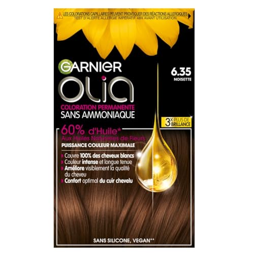 Garnier Coloration Permanente - Sans Ammoniaque - Aux Huiles Naturelles de Fleurs - Noisette (6.35) - Olia
