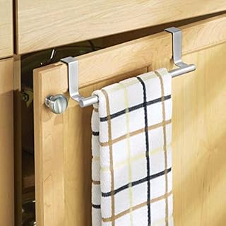 Over the Door Towel Rail, Towel Holder for Cupboard/Drawer/Cabinet/Kitchen/Bathroom | Hand Towel Holder with Anti Slip Scratch Protecting Stripe, Hold Up to 3lb+