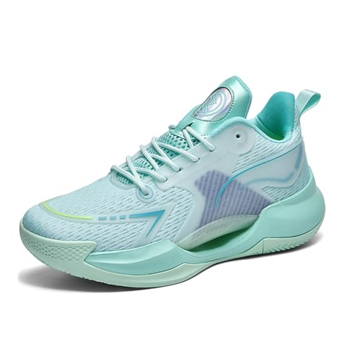 Men's Mesh Breathable Lace-Up Mid-Top Non-Slip Shock-Absorbing Basketball Shoes with Round Toe and Lightweight Casual Sports Shoes Suitable for Daily Outdoor Sports, Gym and Running