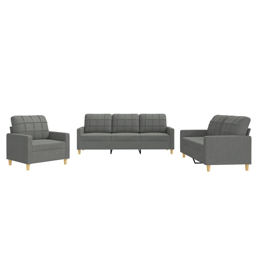 vidaXL Ensemble de Canapés avec Coussins 3 pcs, Canapés avec Accoudoirs et Dossier, Ensemble de Meubles, Mobilier de Salon, Moderne, Gris Foncé Tissu