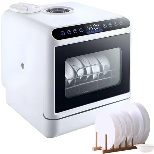 Mini Lavavajillas de Mesa de Mesa Portátiles, Lavavajillas Compactos, con Tuberías de Entrada y Salida de Agua, 4 Modos de Lavado, Secado de Aire Caliente, Tanque de Agua de 5 litros