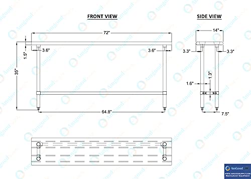 Image of AmGood Stainless Steel Work Table Open Base | Metal Work Bench (Stainless Steel Table Open Base, 72 inch Long x 14 inch Deep)