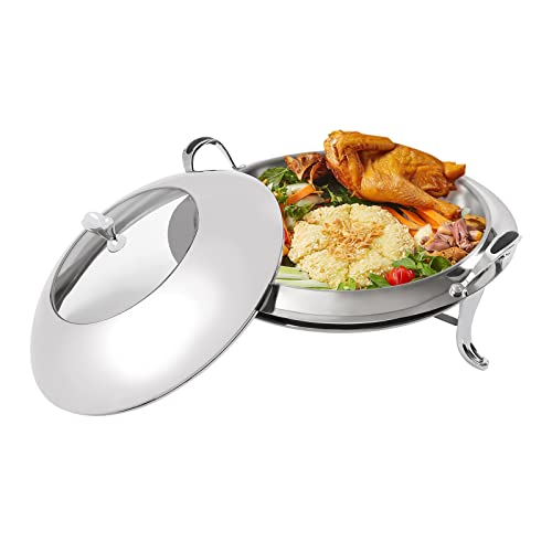 Chafing Dish, scaldavivande rotondo da 3 l, con coperchio e porta carburante, telaio Chafing Fuel, altezza 5,5 cm, per hotel, buffet, ristoranti, feste di famiglia