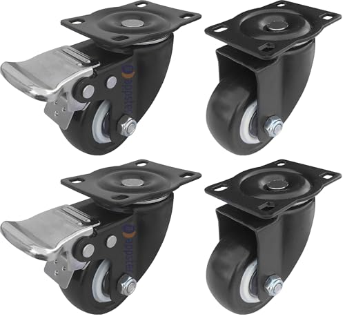 Image of 4pcs Caster Wheel Heavy Duty 280KG Load Capacity | Soft PU Swivel Castor Wheels with 360 Degree Rotating, No Noise - for Furniture, Trolley Cart, Sofa, Table - 2 with Brakes & 2 Without