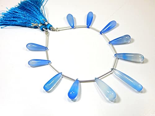Aqua Chalcedony Teardrop Beads pierre naturelle goutte lisse en fil 7" pour bijoux