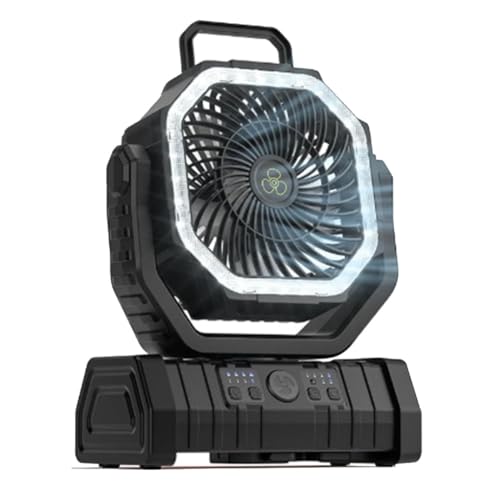 Ventilatore con Batteria da 20000 MAh Ricaricabile con Gancio e Luce LED Timer Oscillazione Automatica Fili Nero